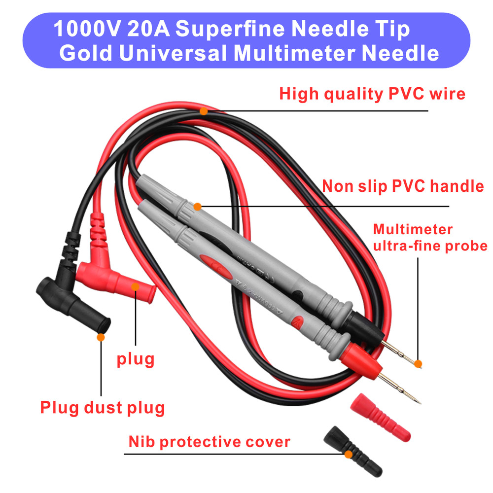 Multimeter Probe Test Leads 1000V 20A Gold-Plated Tip Precision Test Line