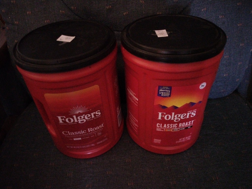 EMPTY PLASTIC FOLGERS CANS 40.3 oz each