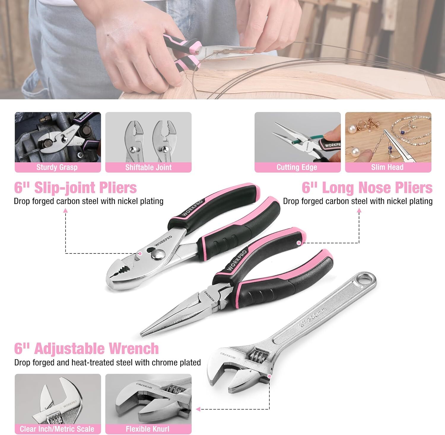 WORKPRO Pink Household Home Tool Kit, 284PC Mechanic Tool Set with Socket Set