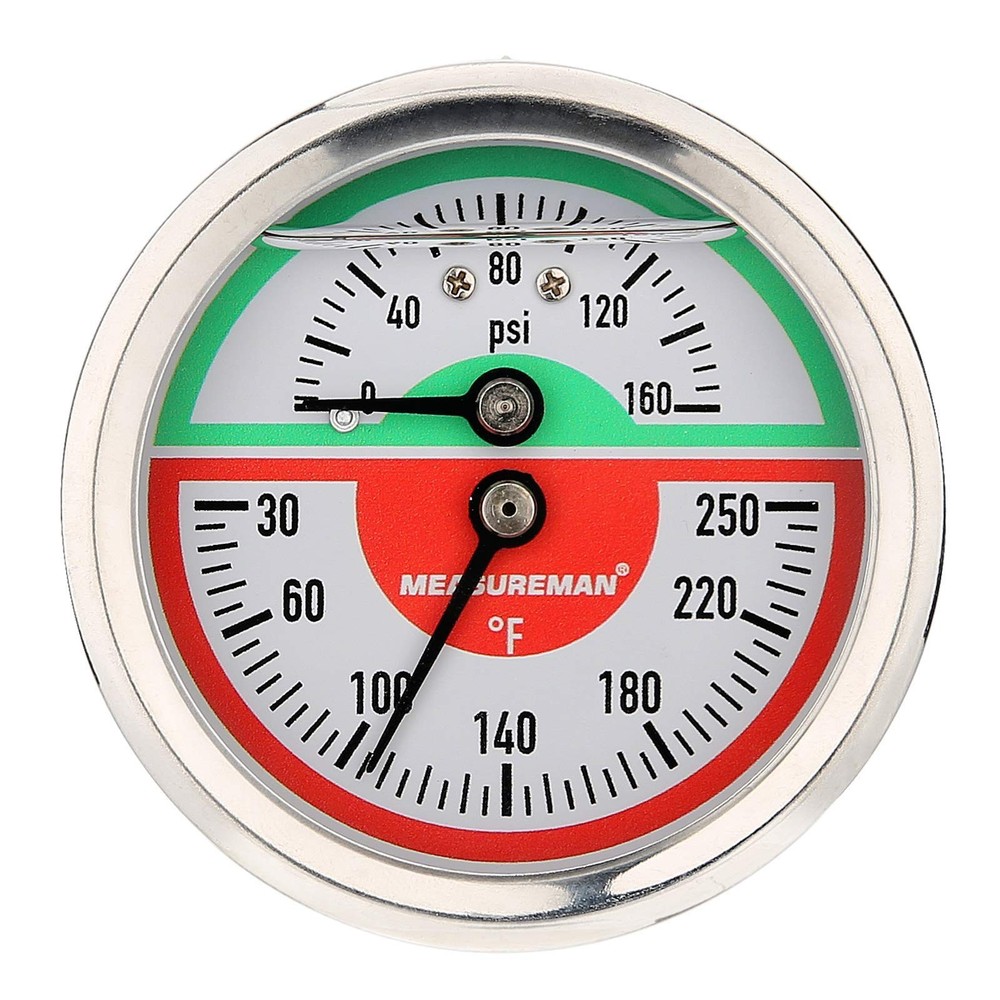 MEASUREMAN Tridicator, Thermo-Manometer, 2-1/2", Back Mount-Liquid Filled