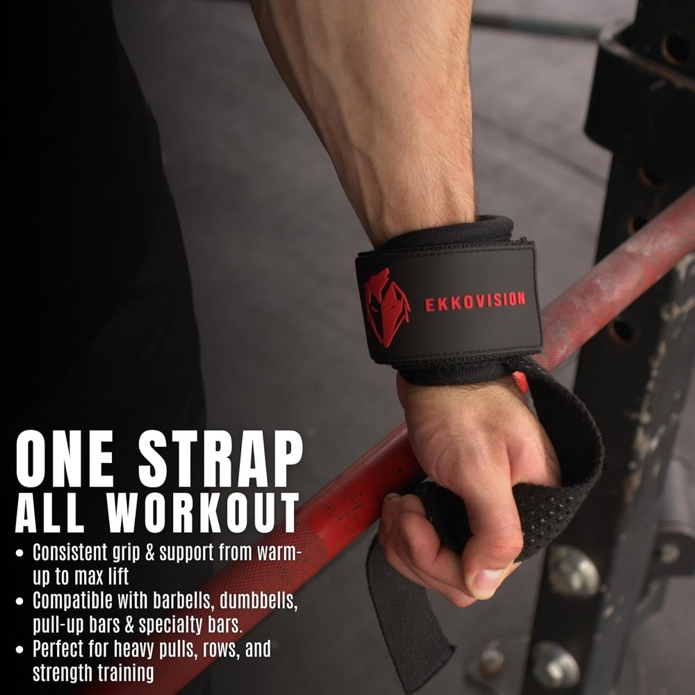 Ekkovision Weight Lifting Straps With Cuffed D Ring, Wrist Support for PHASE3