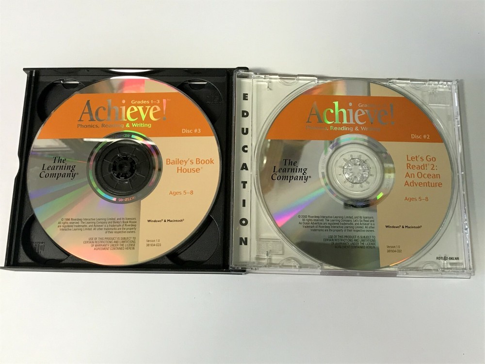 Achieve Grades 1-3 Phonics Reading Writing Learning Company Software 1998 4 Disc