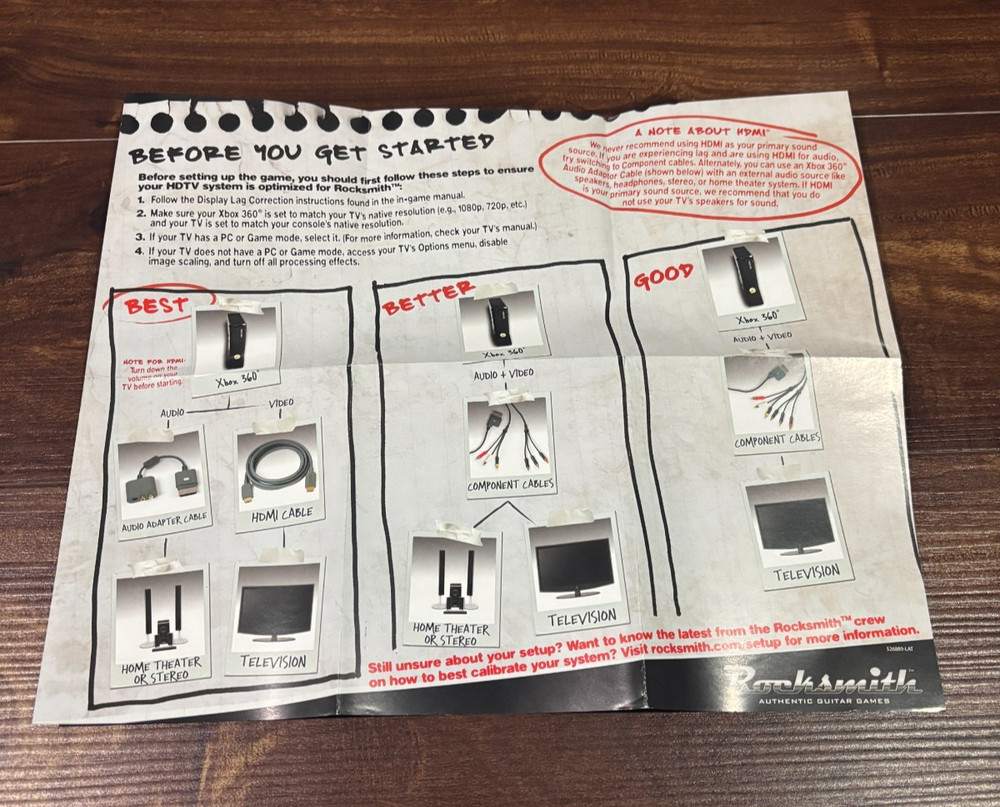 Rocksmith Poster Setup XBOX 360 Instruction Manual Only