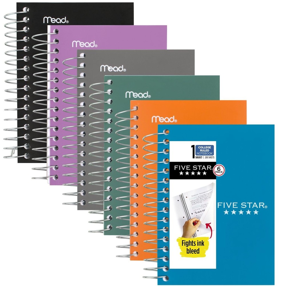 Five Star Spiral Notebooks, 6 Pack, Fat Lil' Pocket Notebooks, College