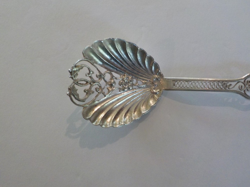Pair Continental Silver Reticulated Bon-Bon Spoons