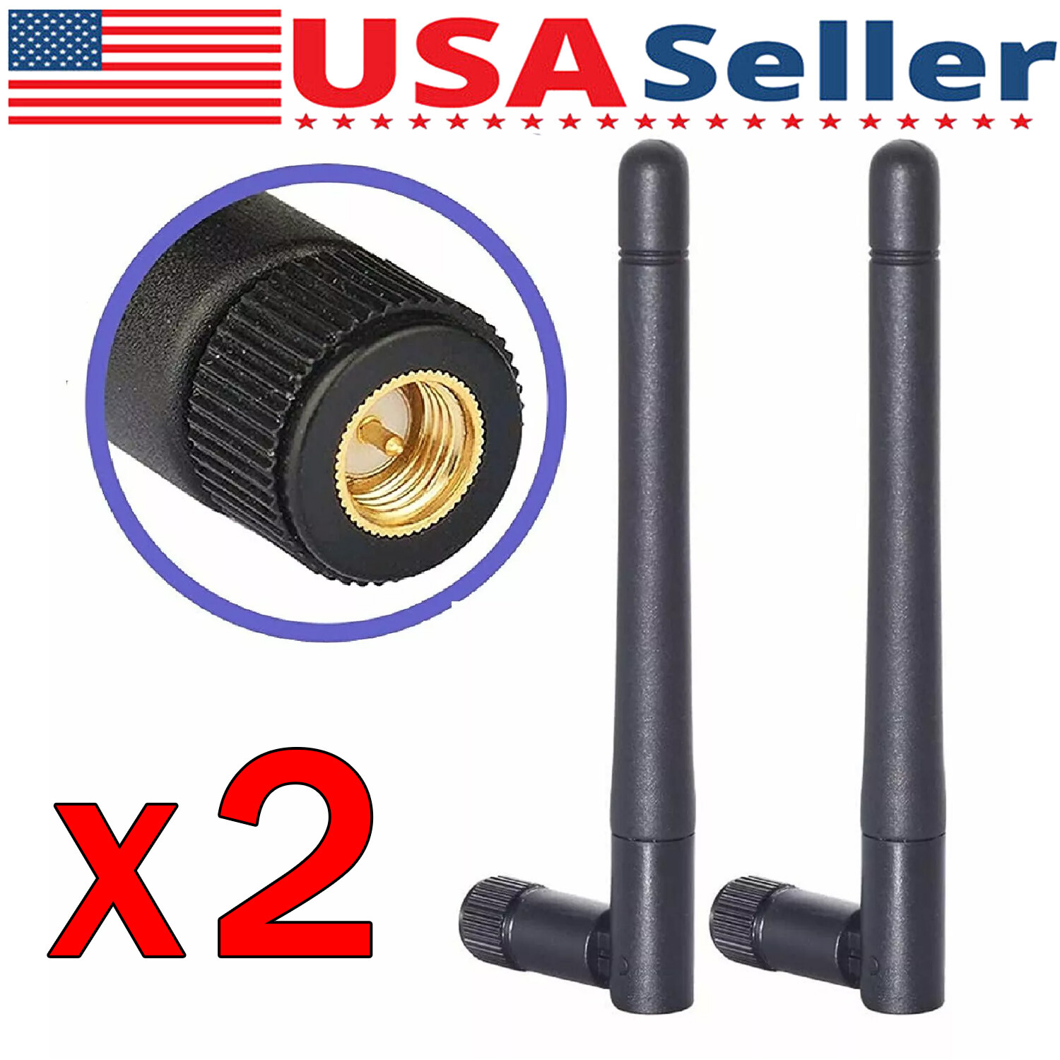 2-Pack SMA Antenna for WiFi 2.4GHz/5Ghz Wireless Router Card Male Pin