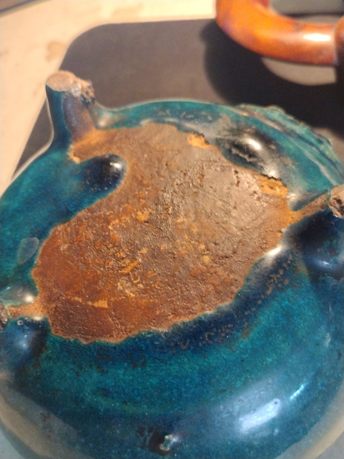 19th CENTURY CHINESE TURQUOISE GREEN GLAZED FOOTED FOO DOG CENSER * W/STAND