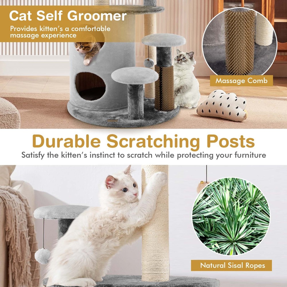 40" Cat Tree Tower Multi-Level Activity Tree with 2-Tier Cat-Hole Condo Grey