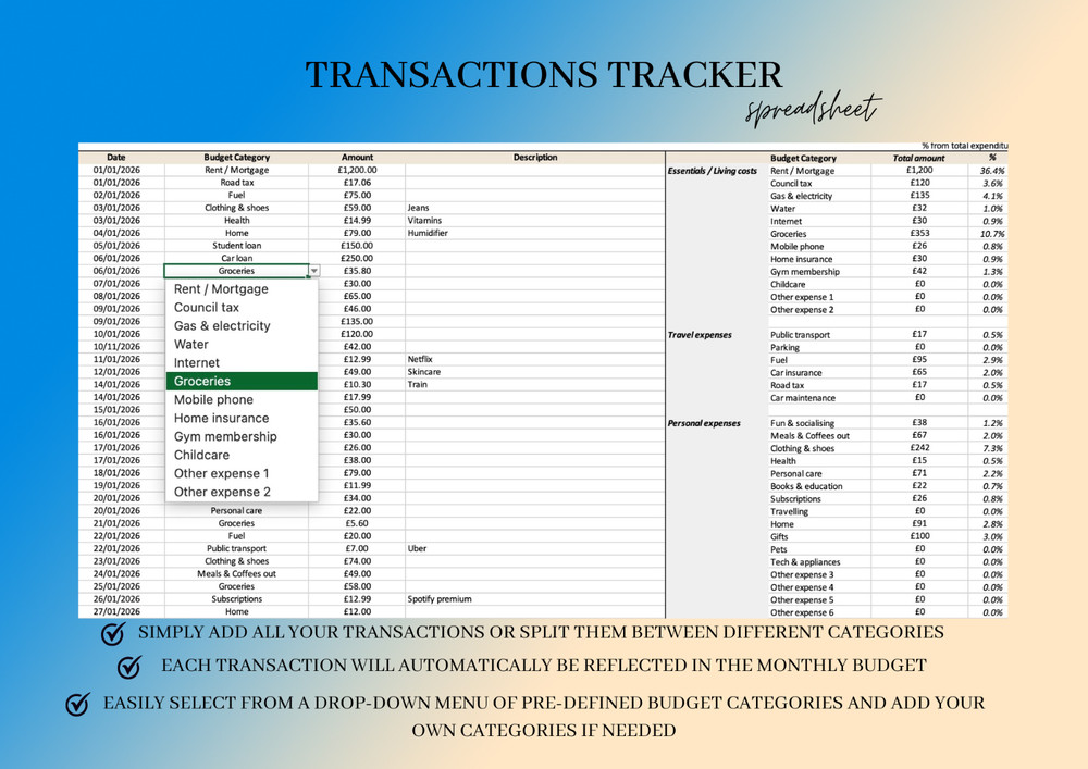 Annual Budget Planner - 2026 for Google Sheets, Excel Yearly Budget Tracker