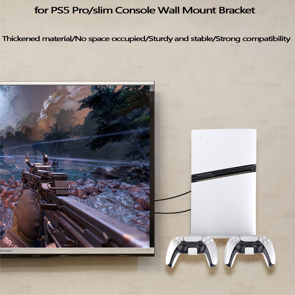 Wall Mount Bracket Base with Controller Holder Wall Hanging Stand for PS5