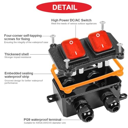 Inline Cord Switch IP66 Waterproof Switch Box DPST DC 12V 20A 8Pin 2Position
