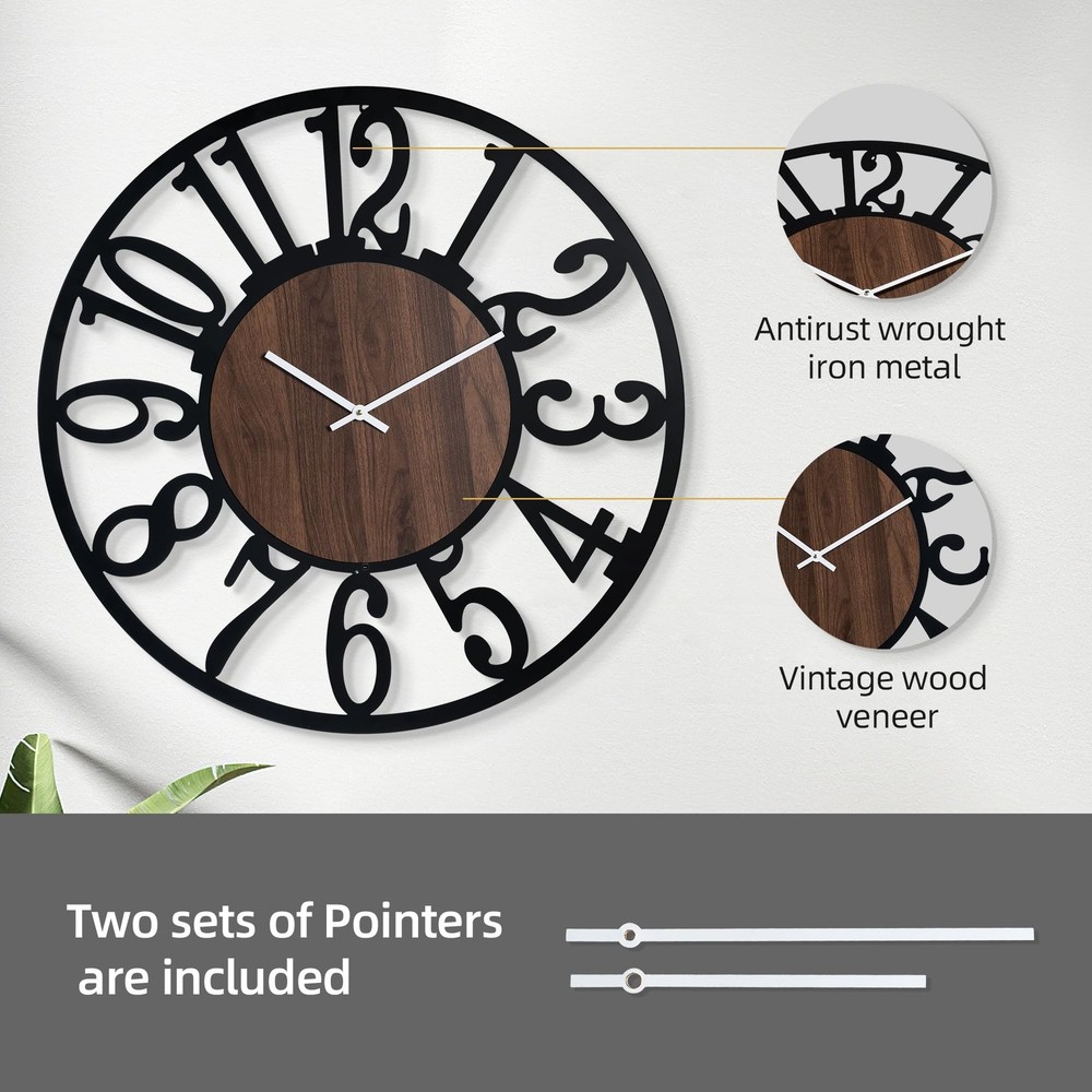 LEIKE Large Wall Clock 32'' Lighted Rustic Wood Clock with Remote Timer, Sile...