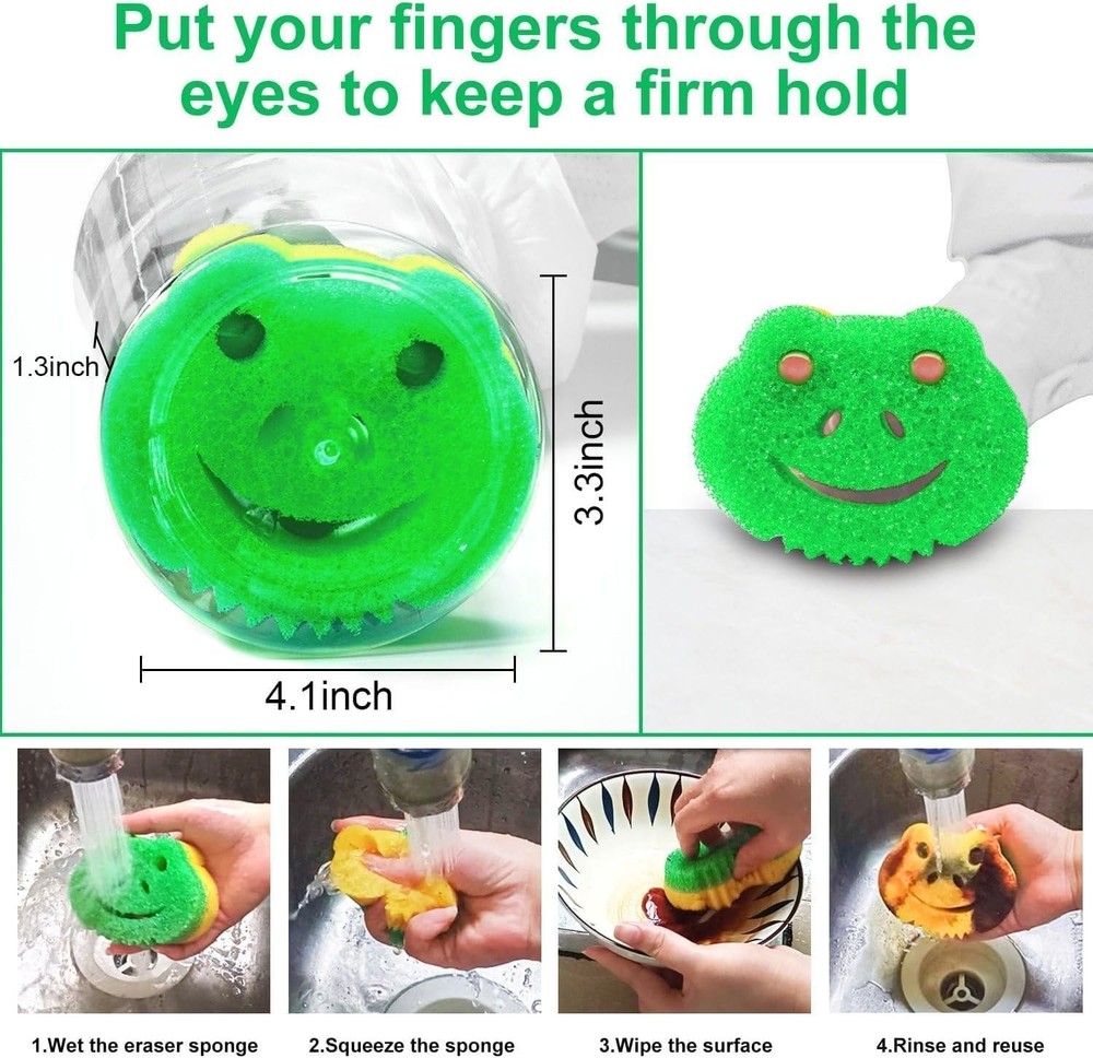 5 Pack Frog Dual-Sided Multi-Functional Scrub Sponge, Dual-Sided Temperature ...