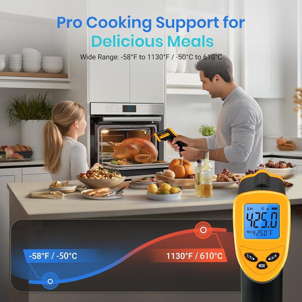 User-Friendly Infrared Temperature Gun - Adjustable Emissivity & Backlit Screen