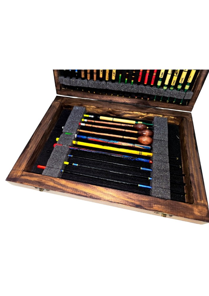 Handmade Float Box + 30 Handmade Floats. Woodburnt Tench Float Box