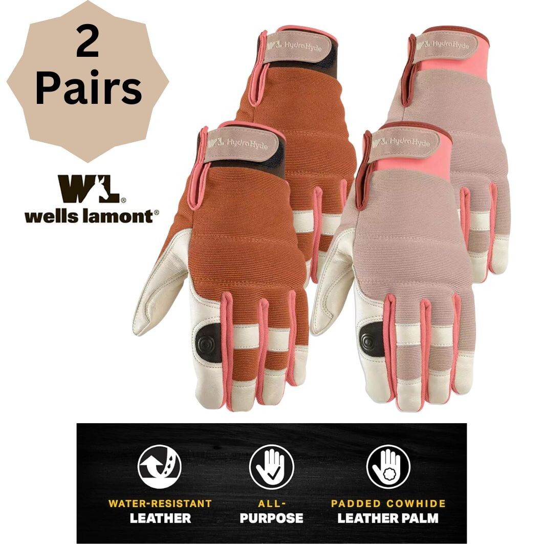 Wells Lamont Water Resistant HydraHyde Women's Leather Work Gloves   2 Pairs New