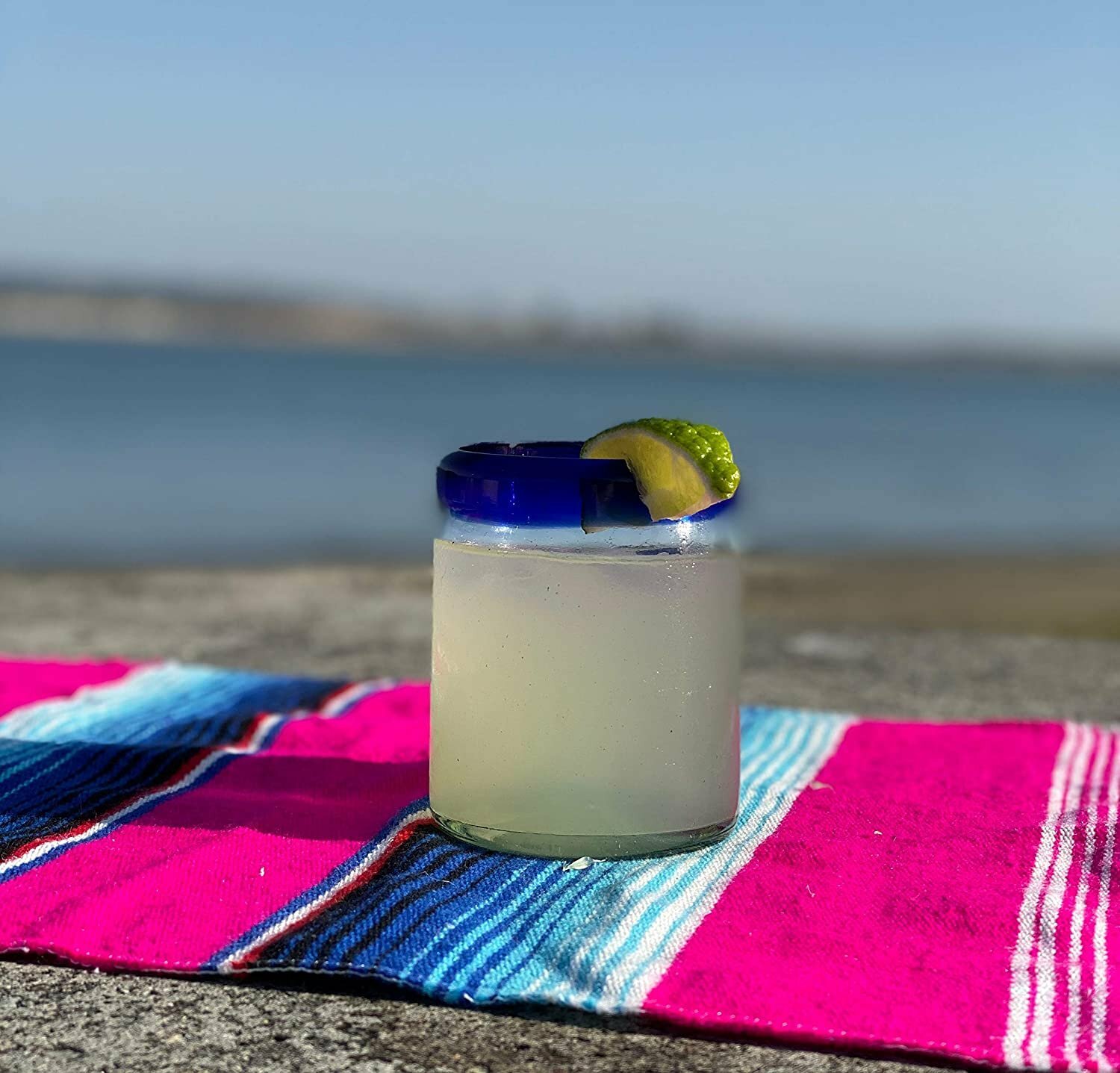 Hand Blown Mexican Drinking Glasses – Set of 6 Tumbler Glasses with Cobalt...