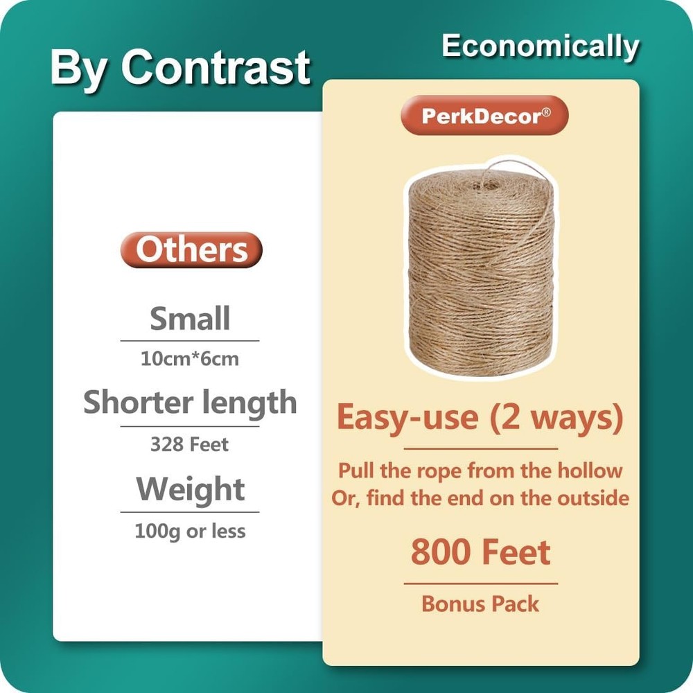 2 Pack 800ft Jute Twine String Brown