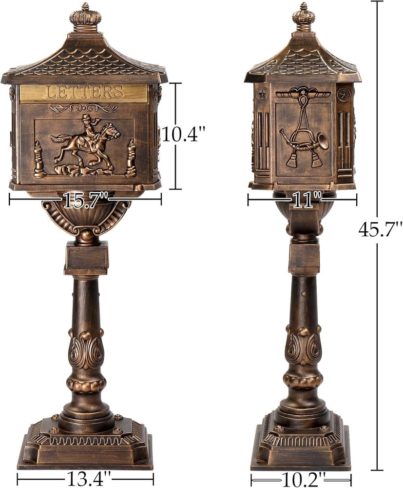 Cast Aluminum Post Mailbox, Locking Residential Mailboxes with Keys, Rust-Proof