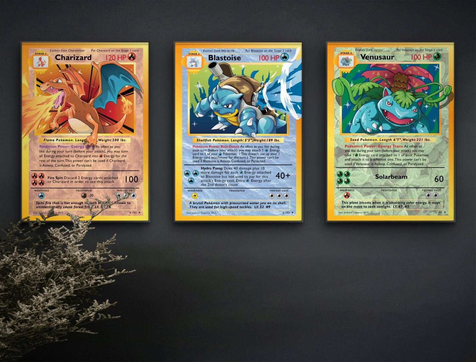 Set of 3 Starter Pokemon TCG Art piece canvas wall home decor Portrait Gallery