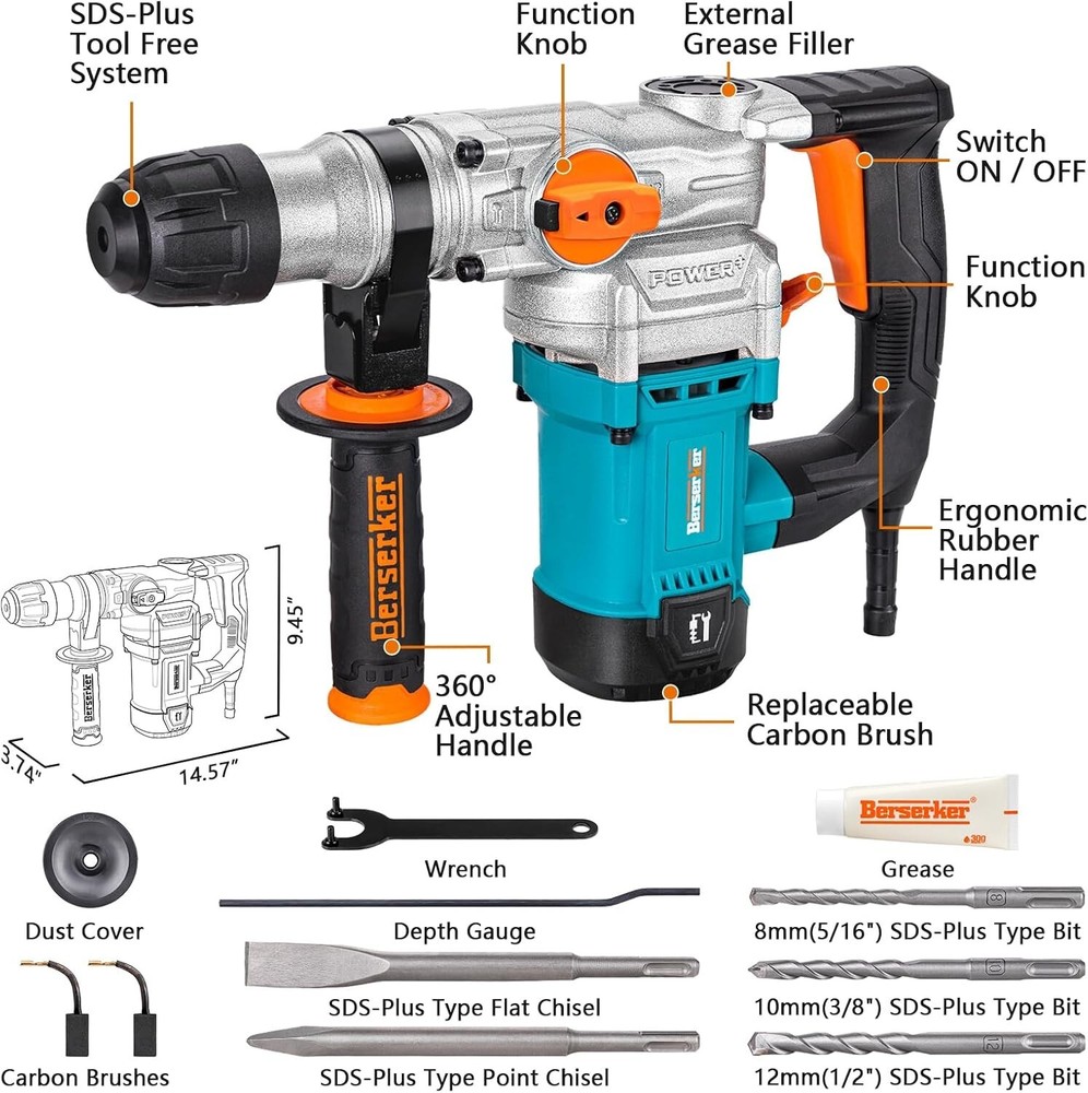 Lightweight Berserker 1-1/8'' SDS-Plus Hammer Drill - Durable & User-Friendly