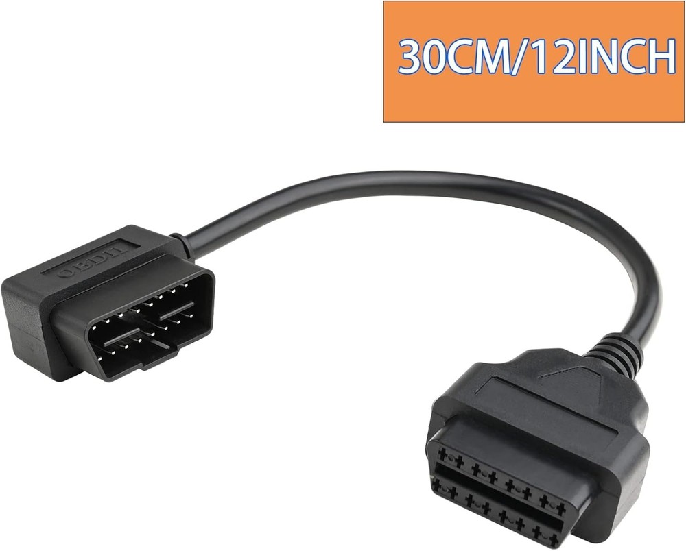 Compact 1ft OBD-II Extension Cable with Right Angle Connector for Diagnostics