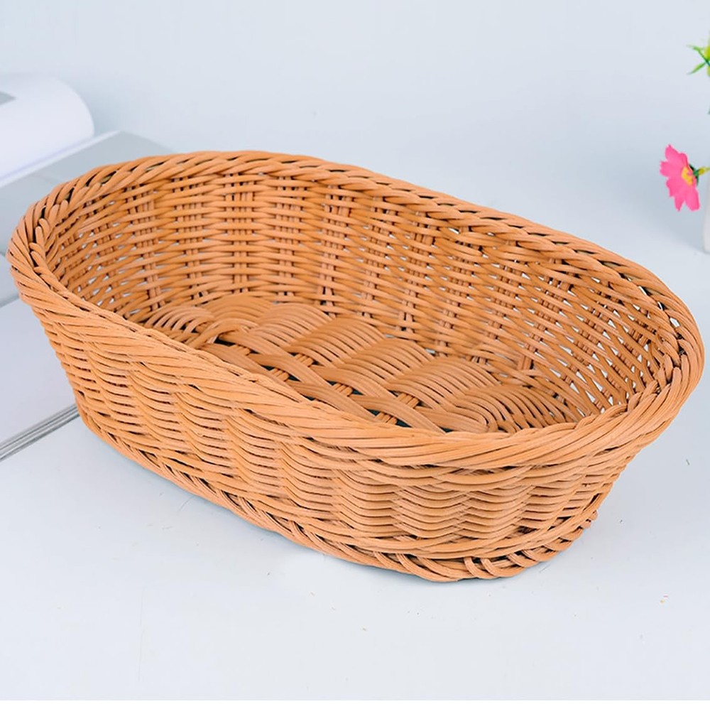 Woven Breads Baskets, Oval Small Fruit Baskets Stackable Plastic Wicker Baske...