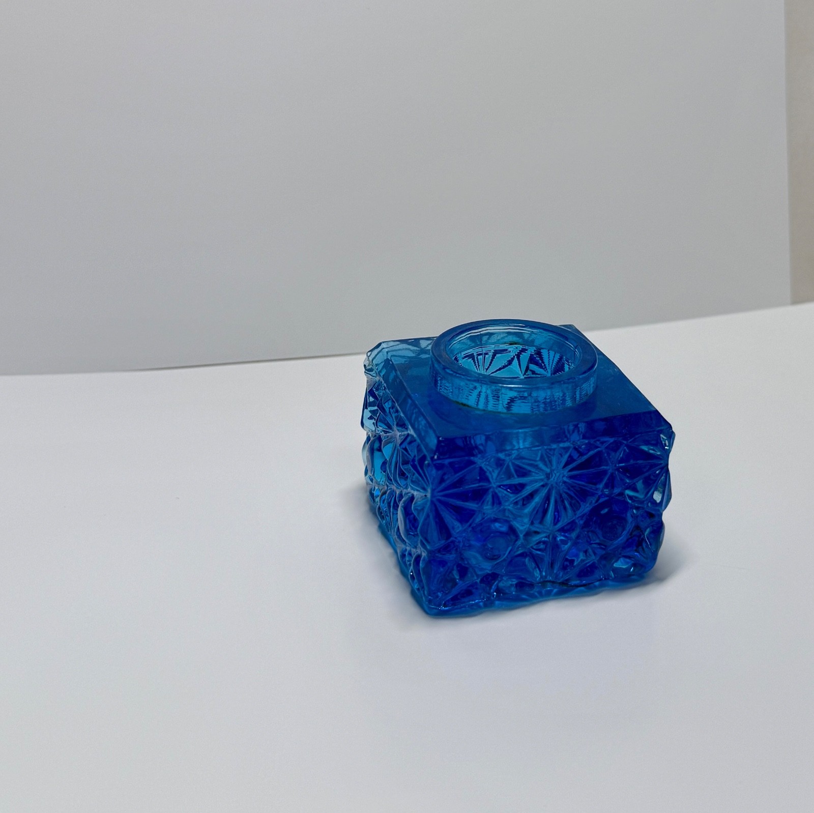 Vintage glass inkwell turquoise / cobalt Blue