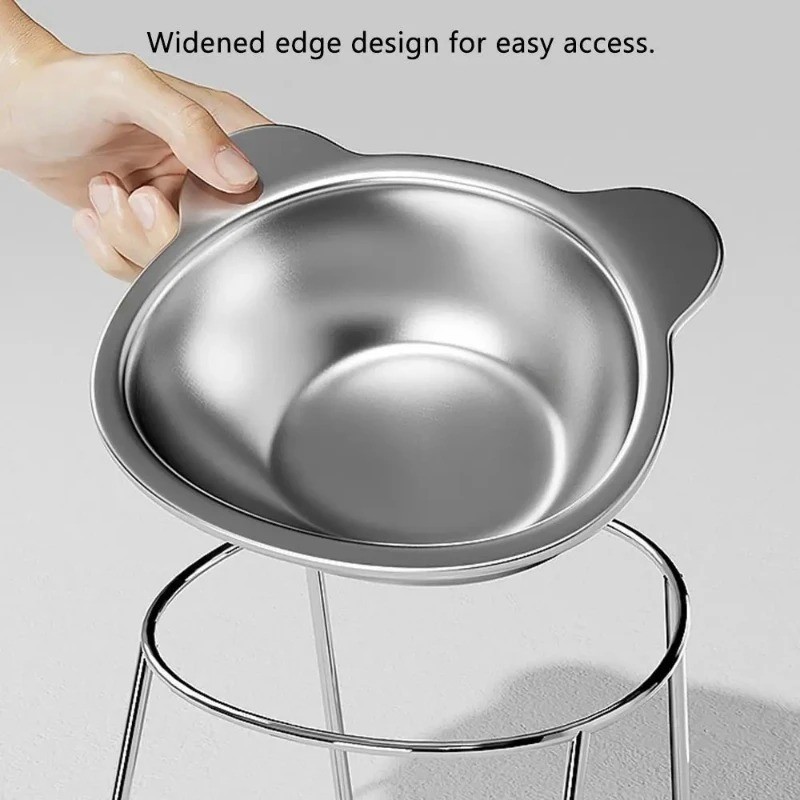 Raised Cat Bowl Tilted 15° Stainless Steel Elevated Pet Food Dish