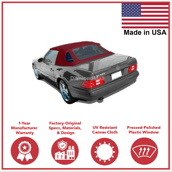 1990-02 Mercedes R129 SL Convertible Soft Top w/DOT Approved Window BURGUNDY