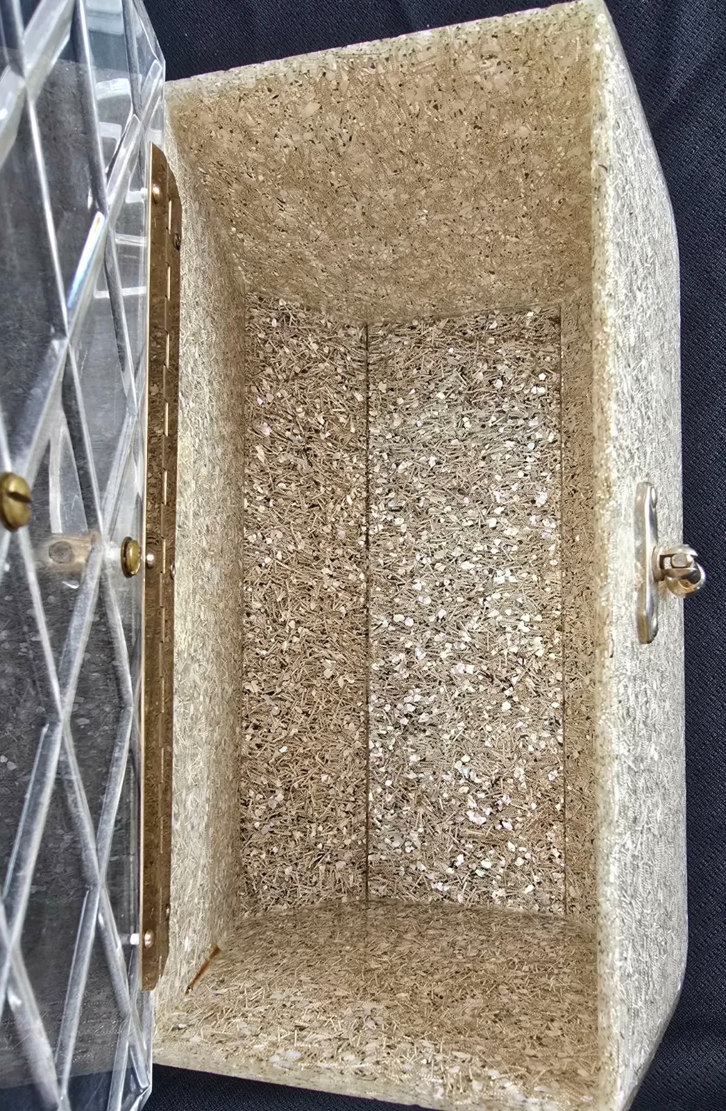 Vintage Charles S. Kahn Lucite Glitter Box Purse 1950s Crystal Cut Top & Handle