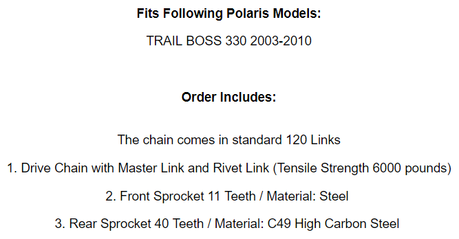 Drive Chain & Sprockets Kit for Polaris Trail Boss 330 2003-2010