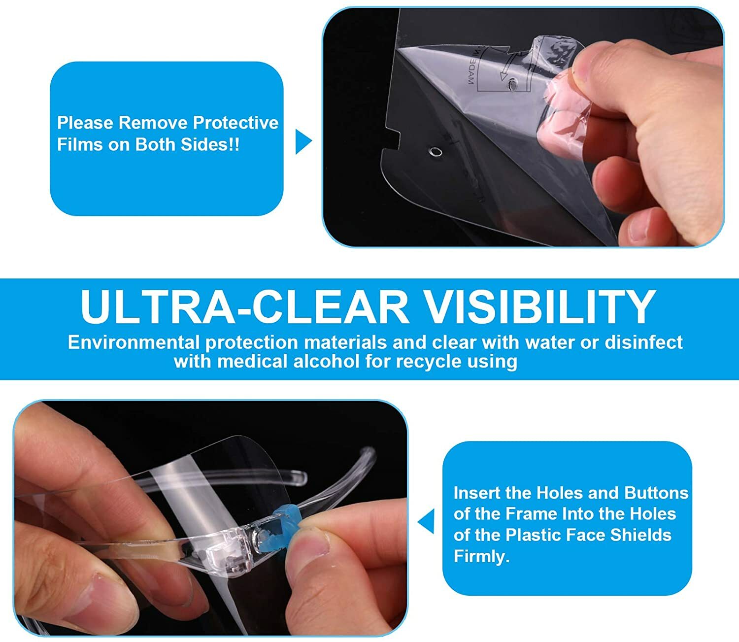 15 Glasses Plus 8 Frames Face Shield Guard Mask Safety Protection Reusable