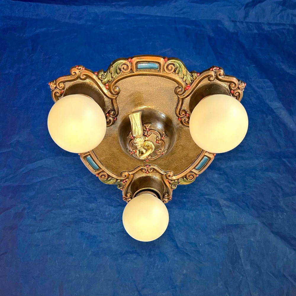 Single Nice Flush Mount Three Socket Fixture Rare 28F