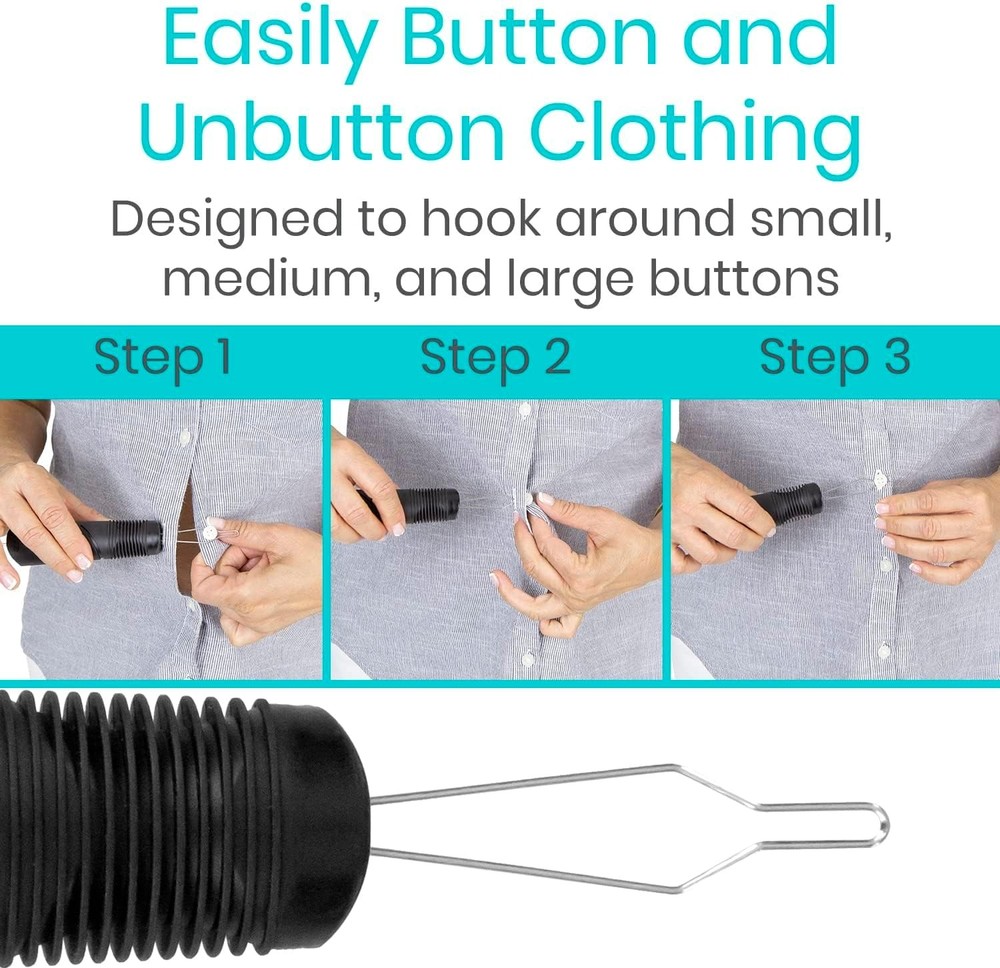 Vive Button Hook with Zipper Pull - Dressing 1 Count (Pack of 1), Black
