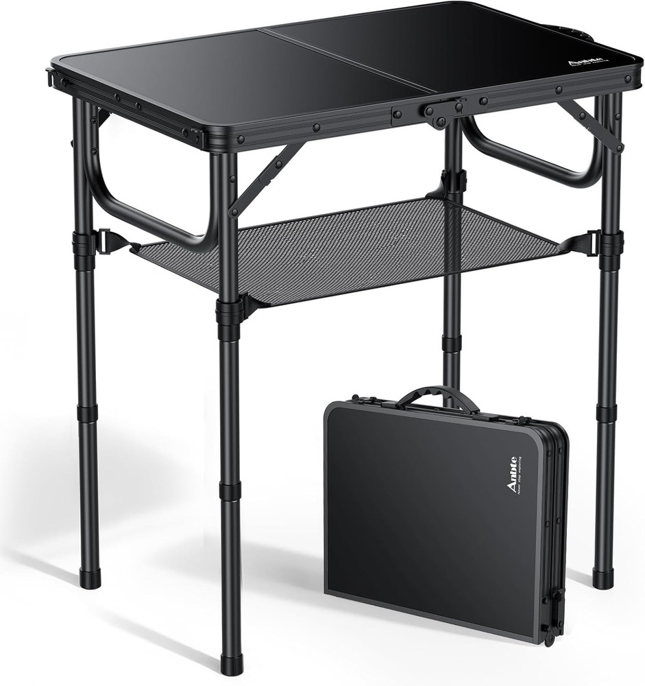 2ft Folding Camping Table W/ Storage Net 3 Adjustable Heights Small Folding