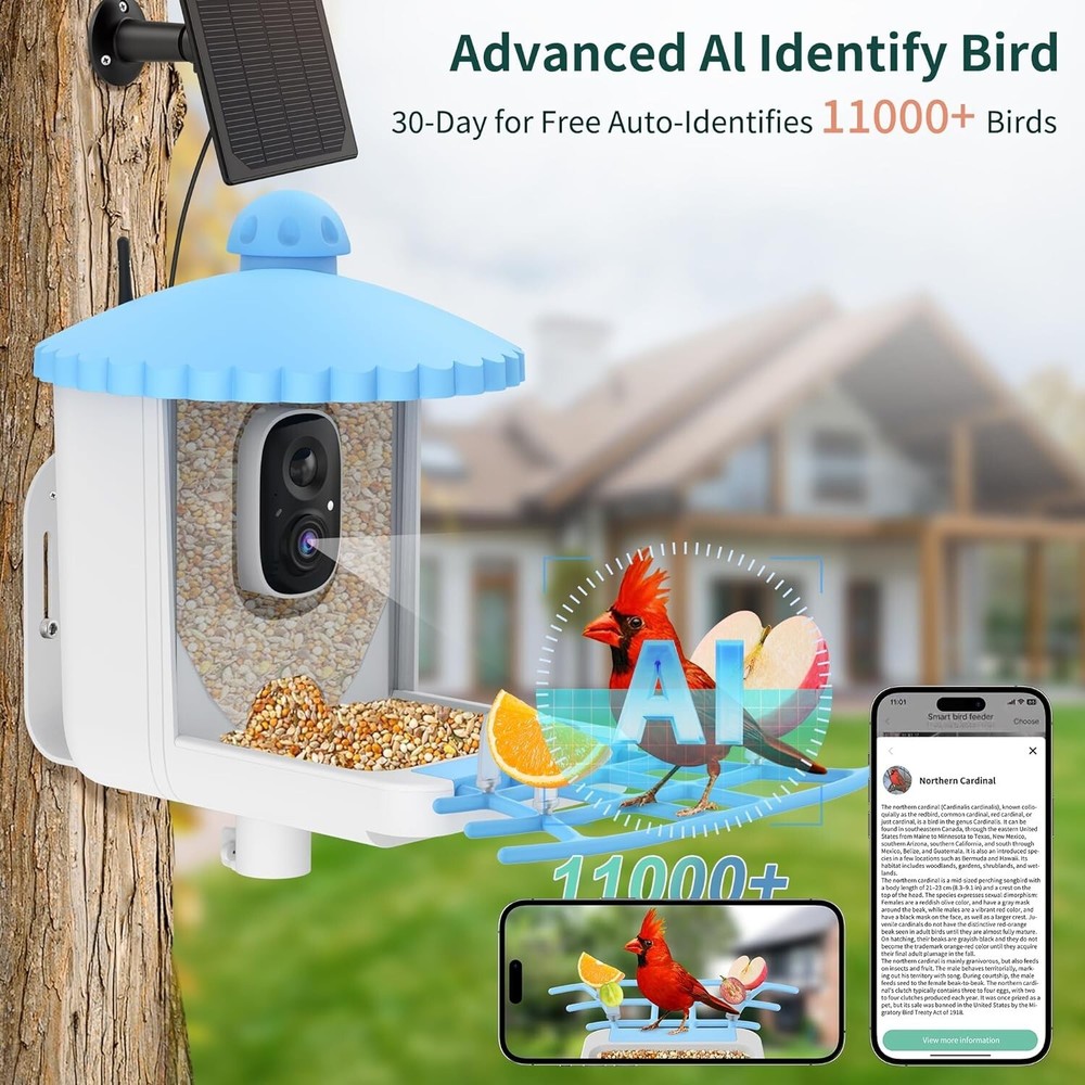 Twesync Smart Bird Feeder Camera Solar Powered, AI Identify Bird Feeder Camera
