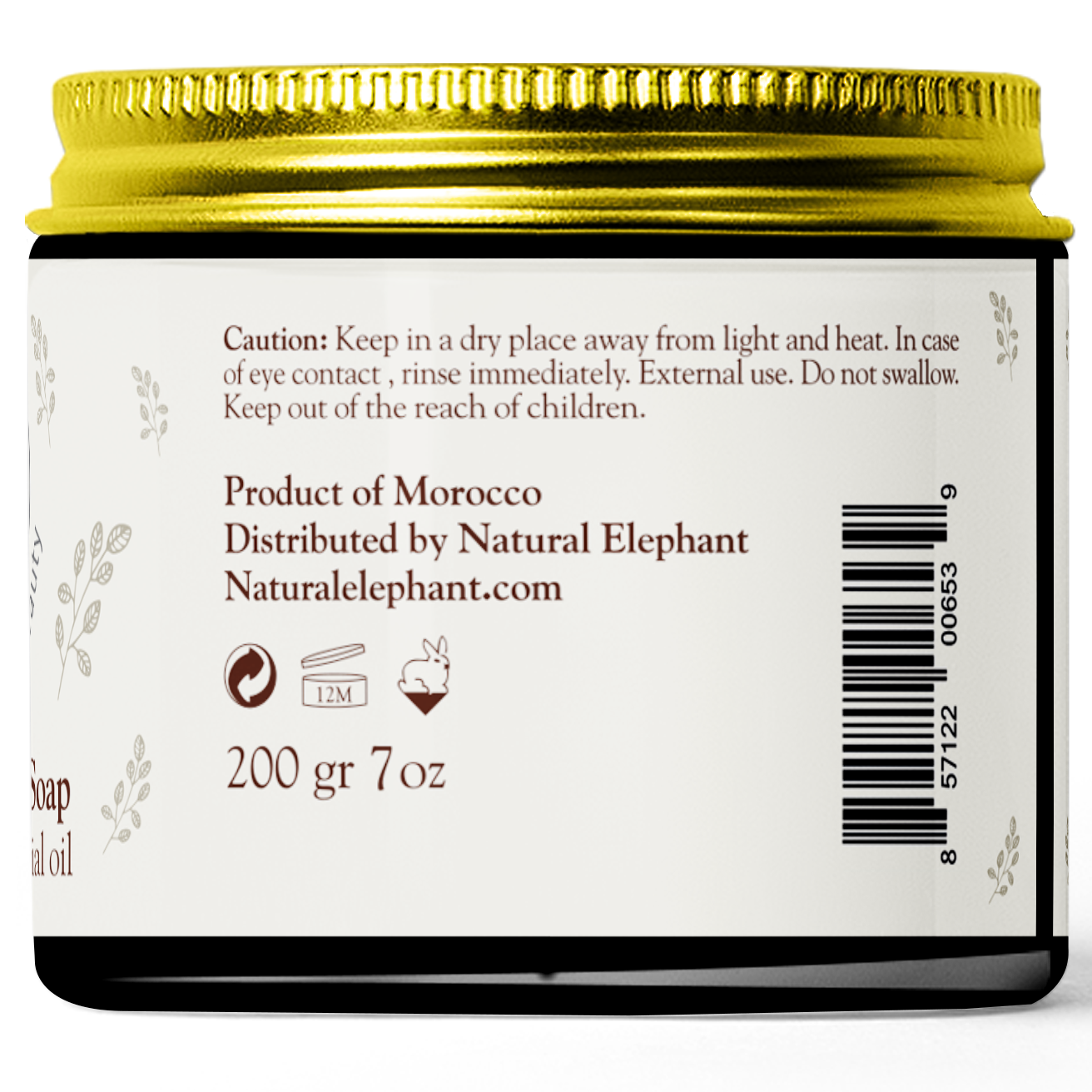 Natural Elephant Moroccan Black Soap With Eucalyptus Essential Oil 200g (7oz)