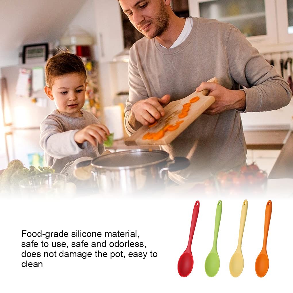 4 Pack 10.8" Large Silicone Mixing Spoons Non Stick Cooking Spoon for Stirring