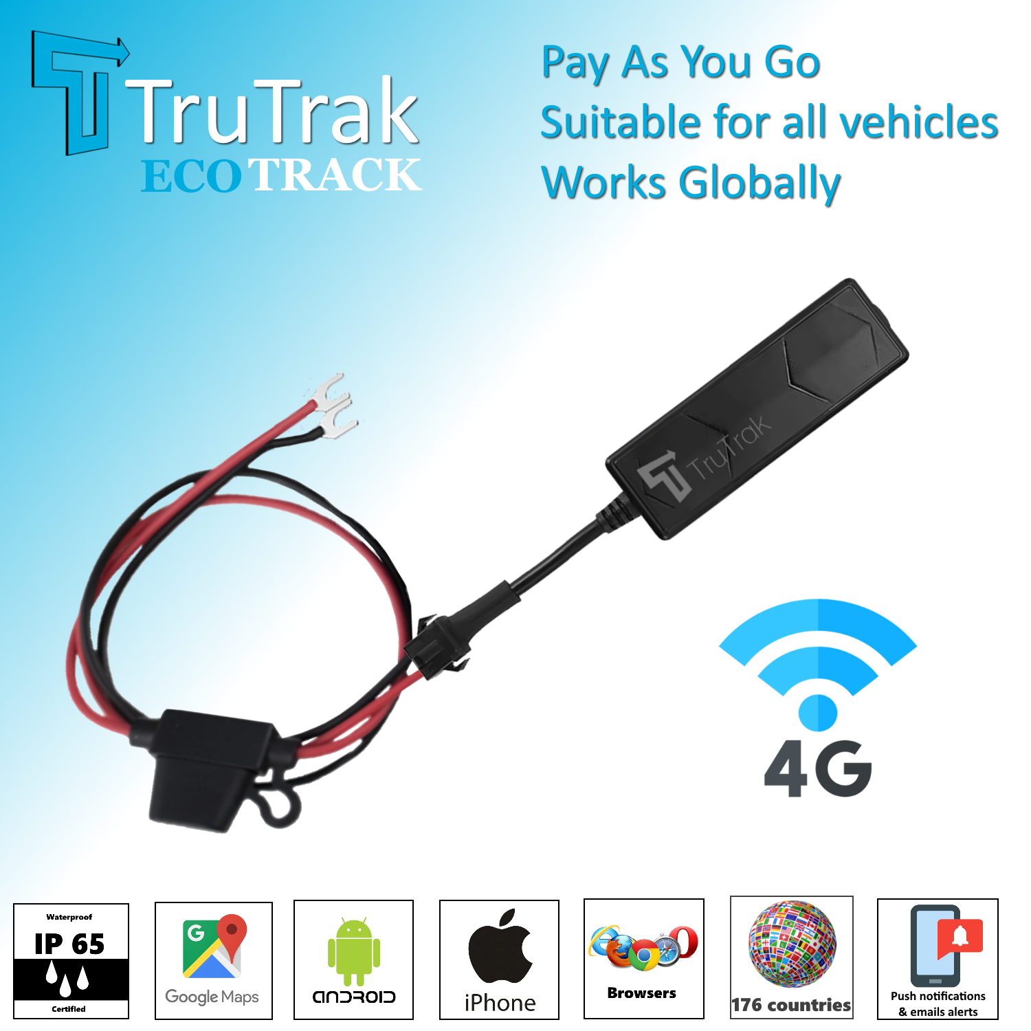 TruTrak 4G GPS Tracker Real Time Vehicle Van Motorbike Caravan Car Tracking PAYG