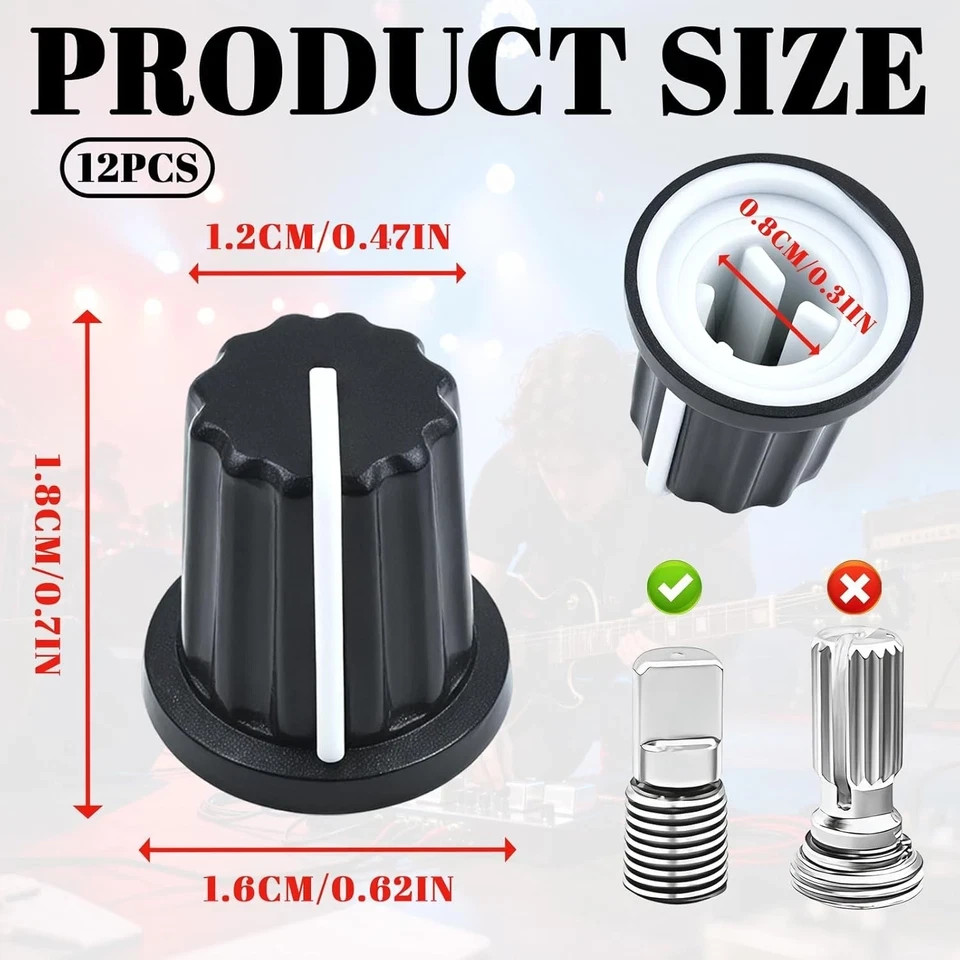 12 Pcs 6mm D Type Potentiometer Control Knobs - Black Plastic Rotary Knobs for P