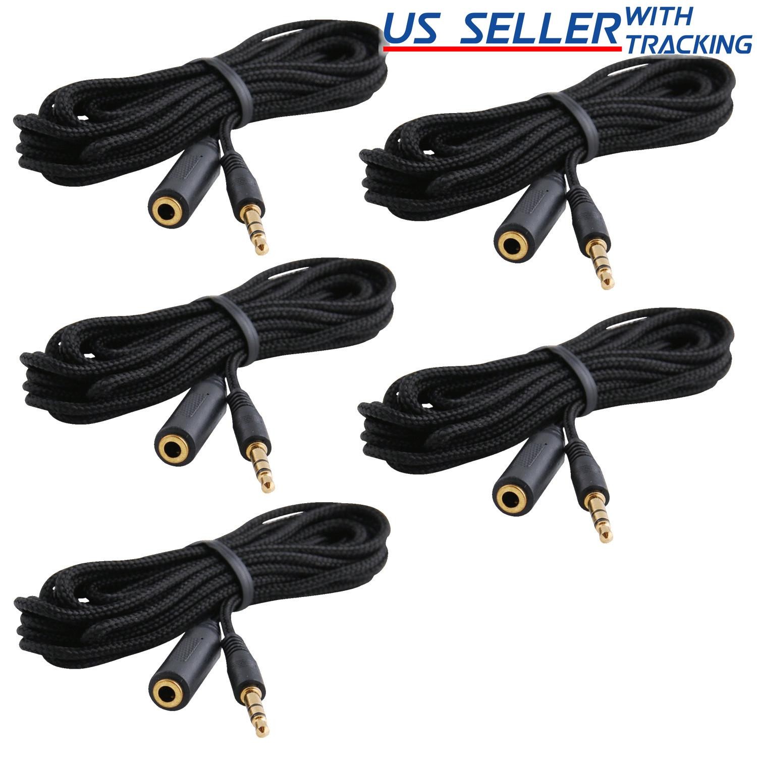 5-pack 10ft 3.5mm 1/8" Stereo Audio Aux Headphone Cable Extension Cord M to F 5X