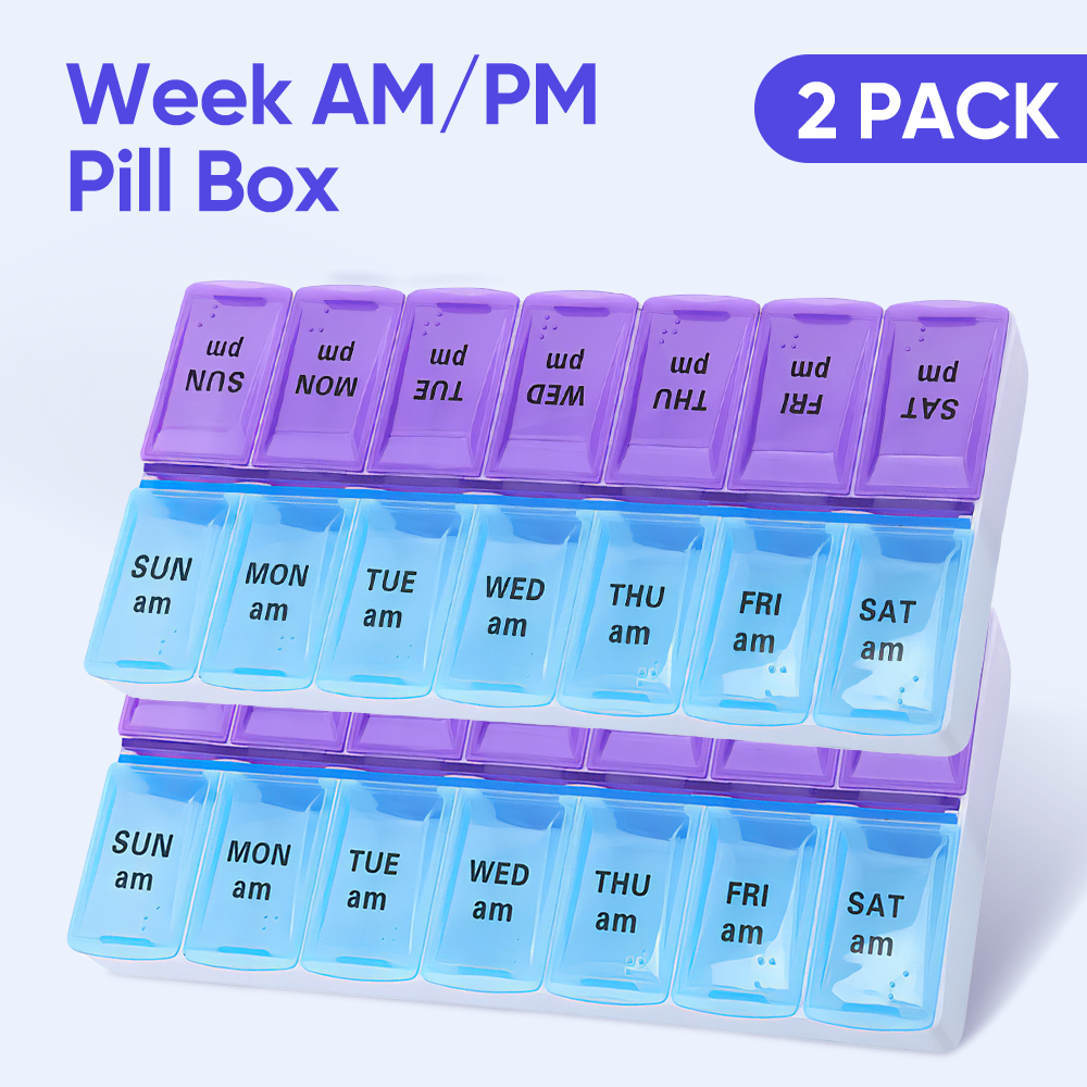 2x FDA Weekly Pill Box Organizer Grid 7 Day AM PM Medicine Case Braille Design