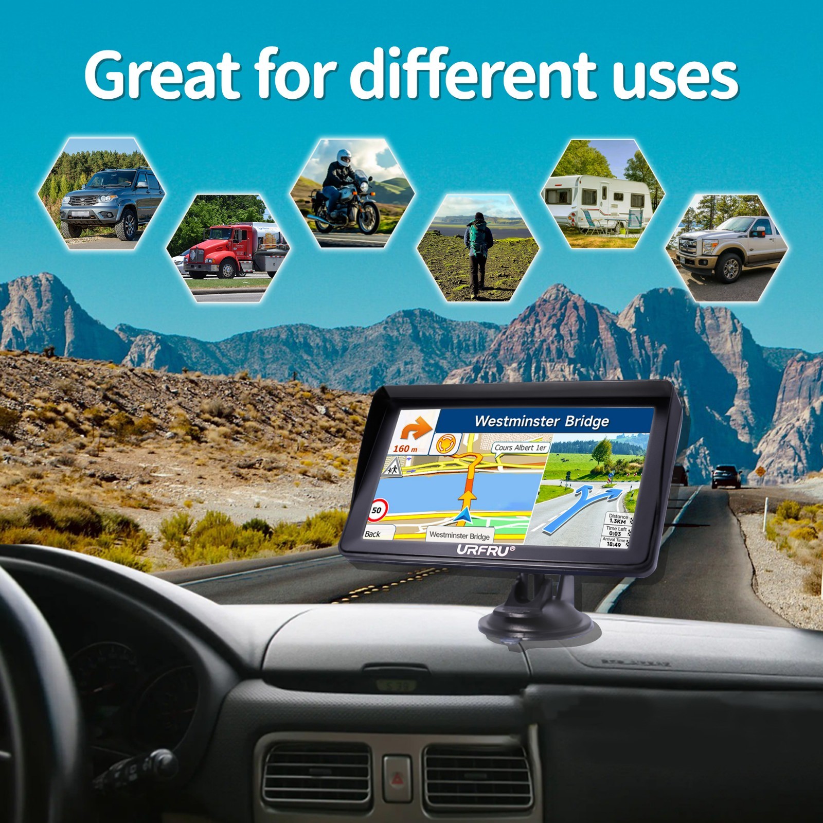 URFRU 7-Inch GPS Navigator for Car Truck RV Pickup-Used-Working Good-Full Acc