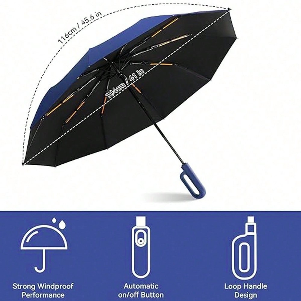 Automatic Folding Umbrella, Portable Rain Umbrella With Loop Buckle, Windproof
