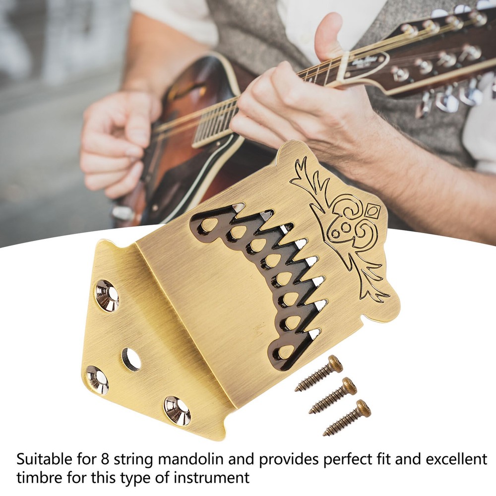 Replacement 8 String Mandolin Tailpiece Feather Pattern Metal Bronze Mandolin