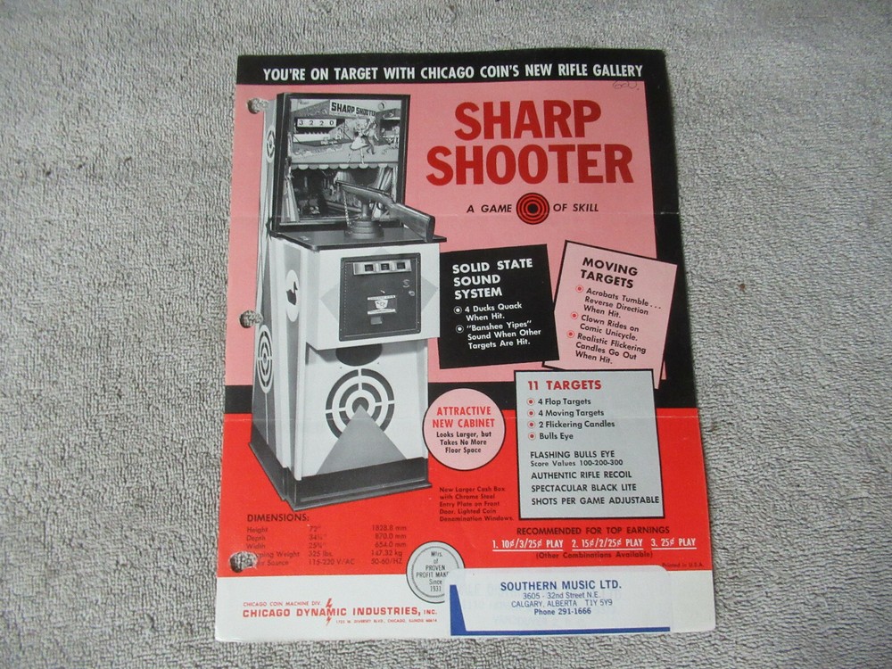 sharp shooter  rifle  HOLE PUNCHED   ARCADE GAME  FLYER