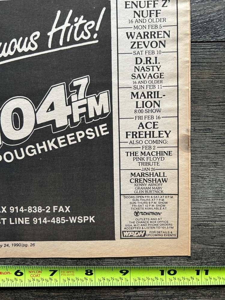 KISS Concert Ad Advert ACE FREHLEY Trouble Walkin 1990 Chance NY Vintage Kiss