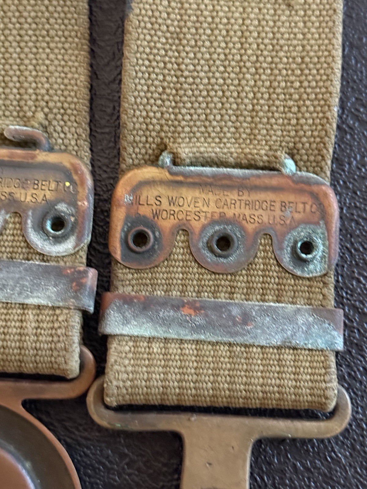 PRE-WWI US Army M1910 Mills Canvas Garrison Belt w/US Buckle, Interlocking