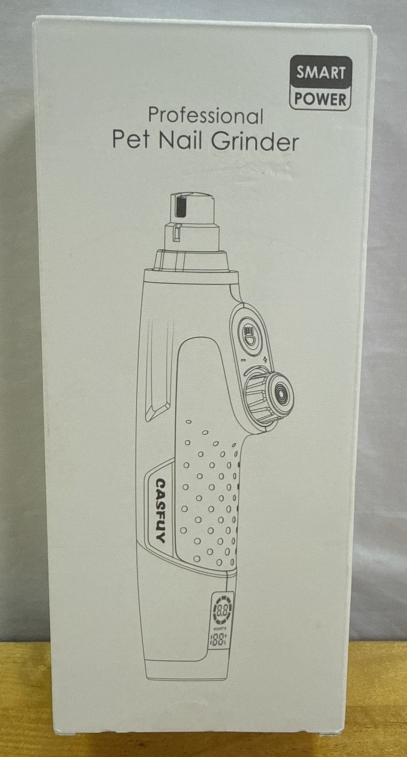 Casfuy Smart 6-Speed Dog Nail Grinder 50% More Power 2 LED Lights Quiet Red NEW